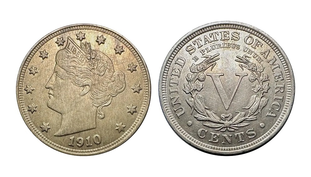 1910 Liberty Nickel broadstrike error showing wider-than-normal diameter with spread rim and full design