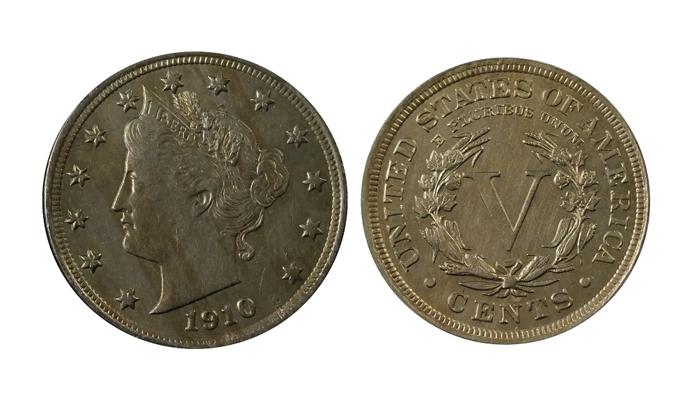 Historical group of 1910 Liberty Nickels in various grades from well-worn Good to uncirculated Mint State